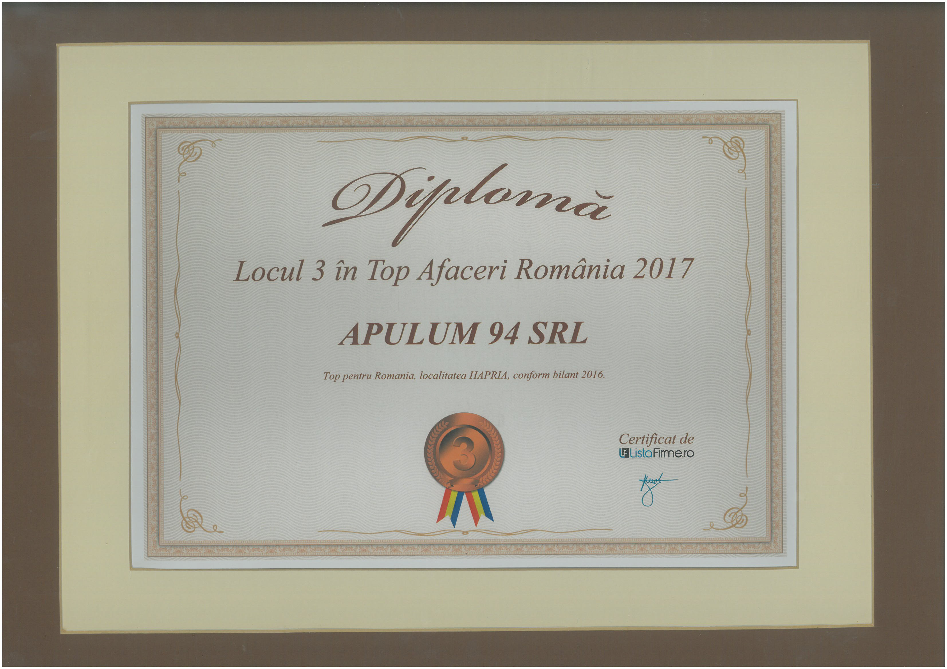 Top Afaceri Romania – 2017 - Locul 3